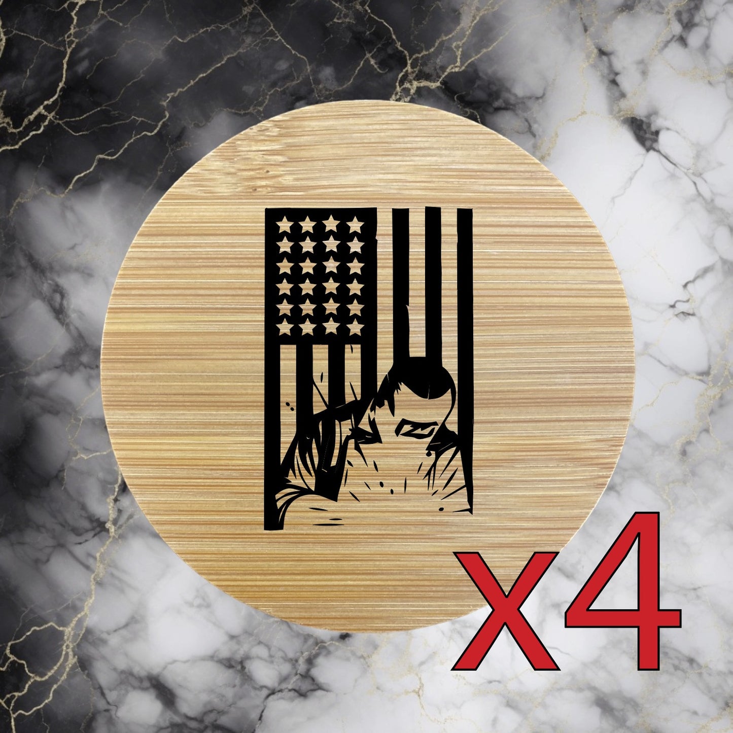 Welder USA x4 Bamboo Coasters Drink Natural Wood Home Decor Lounge Flag Work NEW