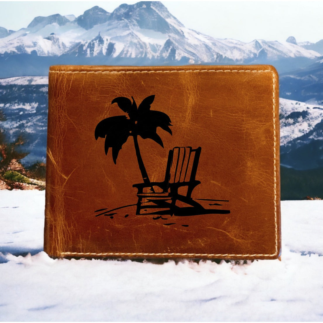 Beach Chair Leather Wallet Bifold Premium Quality Buffalo Palm Tree Ocean NEW