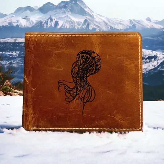 Jellyfish Leather Wallet Bifold Premium Quality Buffalo Animal Ocean Beach NEW