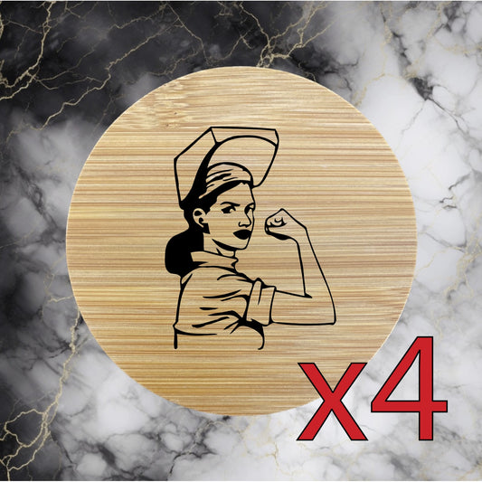 Welder Woman x4 Bamboo Coasters Drink Natural Wood Home Decor Lounge Work NEW