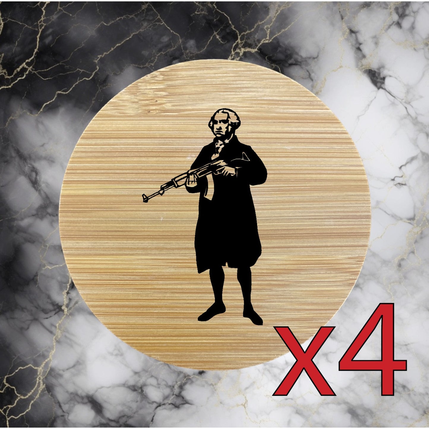 George Washington x4 Bamboo Coasters Drink Natural Wood Home Decor Lounge NEW