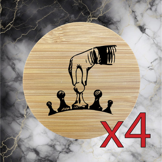 Chess Move x4 Bamboo Coasters Drink Natural Wood Home Decor Lounge Game NEW