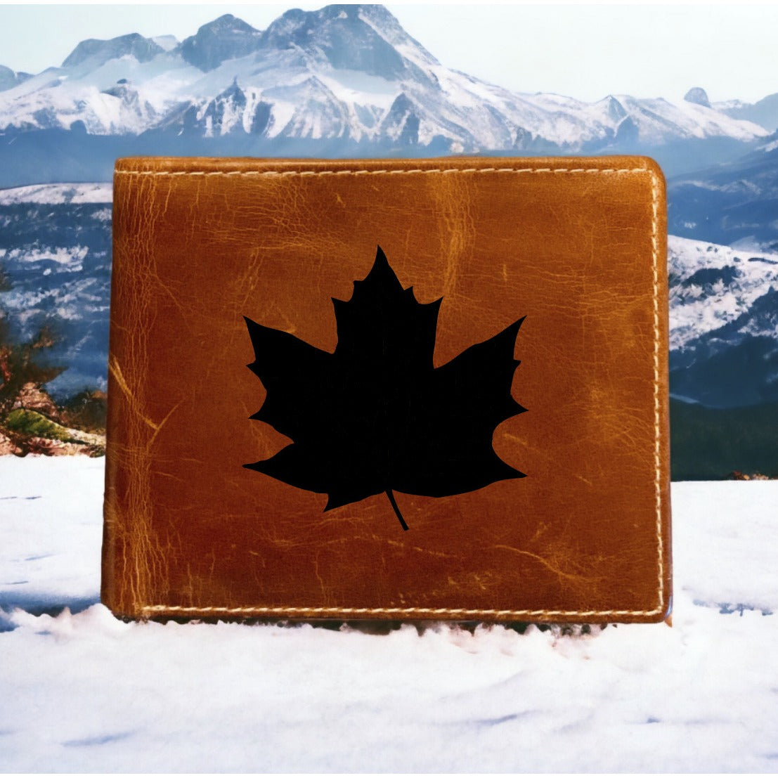 Maple Leaf Leather Wallet Bifold Premium Quality Buffalo Tree Syrup NEW