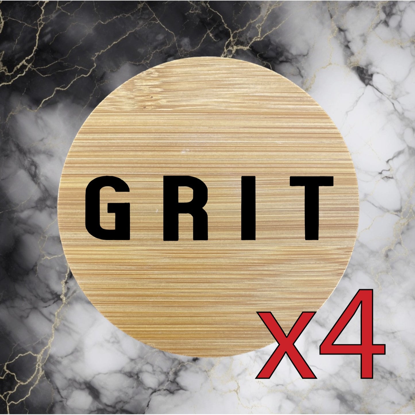 Grit x4 Bamboo Coasters Drink Natural Wood Home Decor Lounge Work Mindset NEW