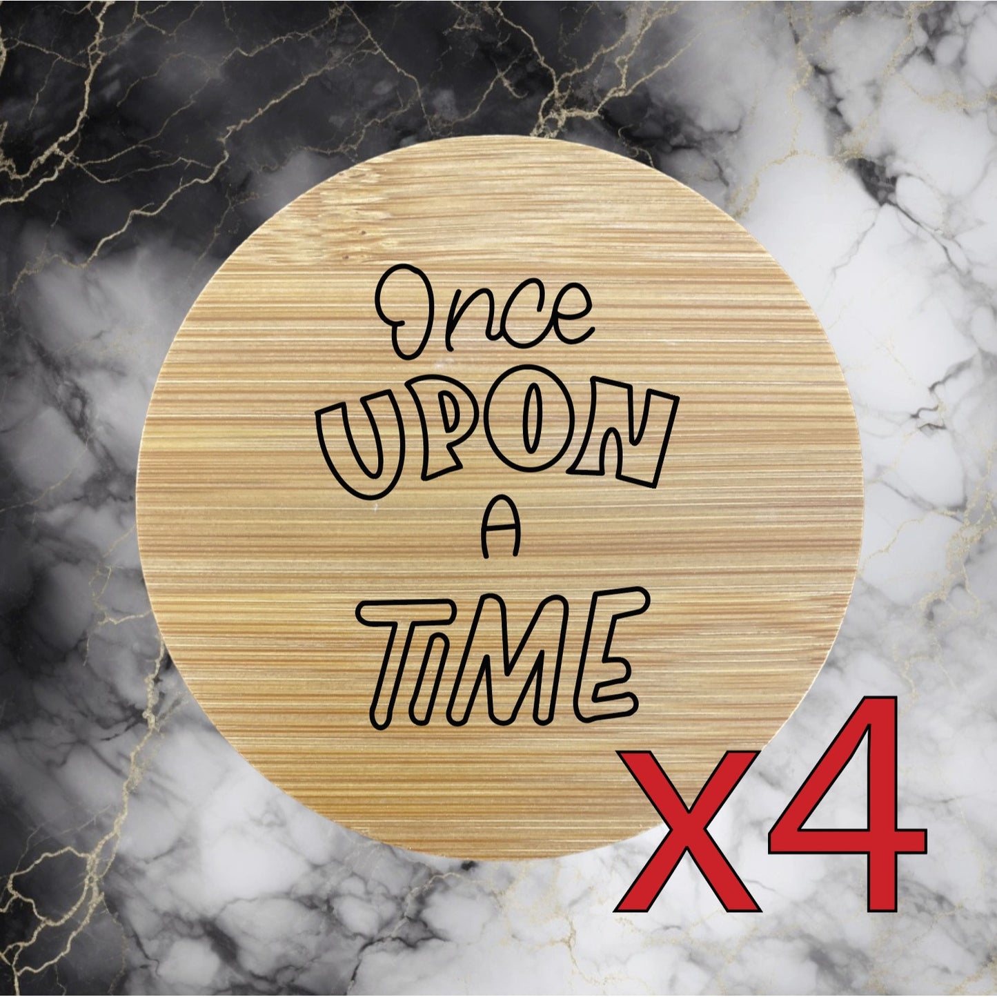 Once Upon a Time x4 Bamboo Coasters Drink Natural Wood Home Decor Lounge NEW