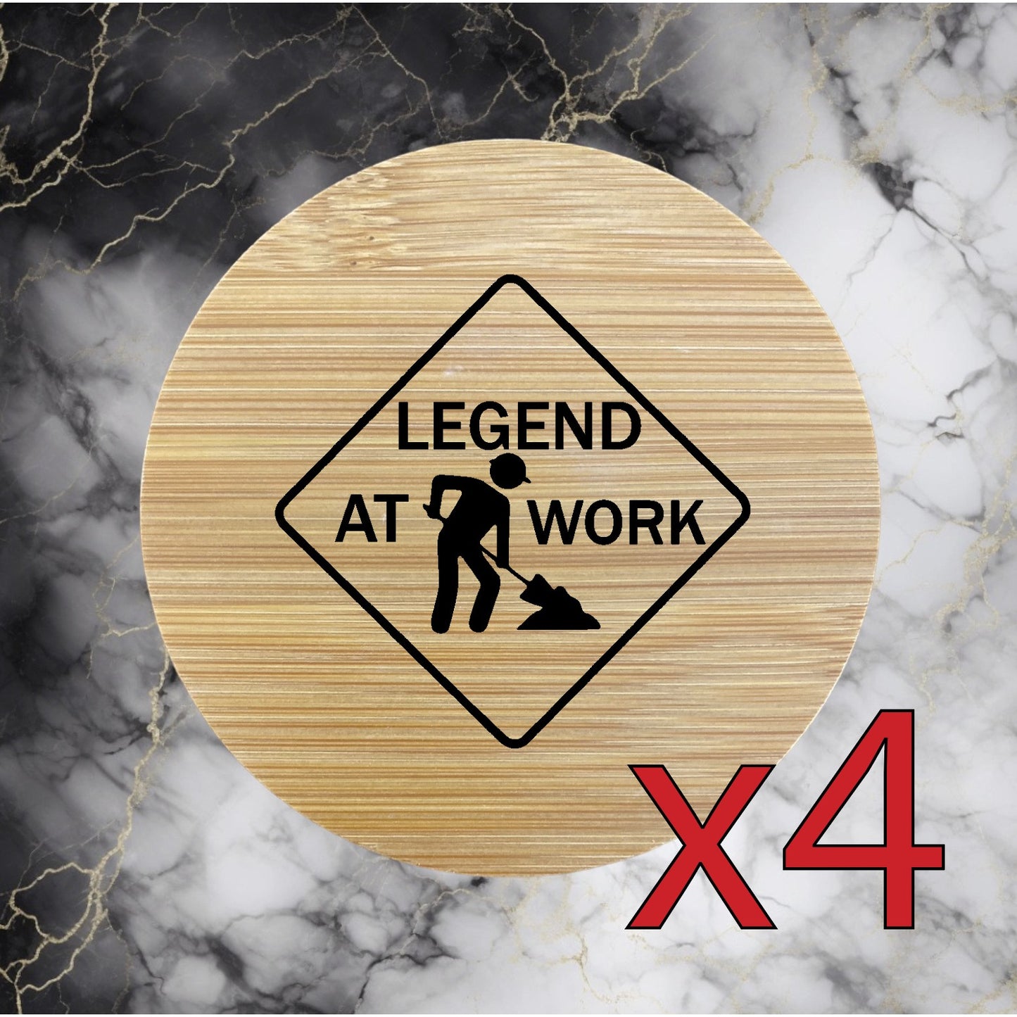 Legend At Work x4 Bamboo Coasters Drink Natural Wood Home Decor Lounge Money NEW