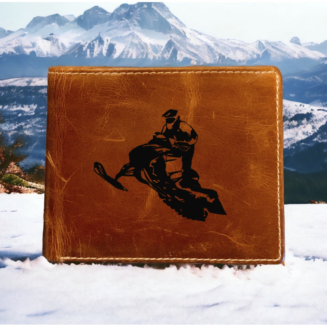 Snowmobile Leather Wallet Bifold Premium Quality Buffalo Winter Snow NEW