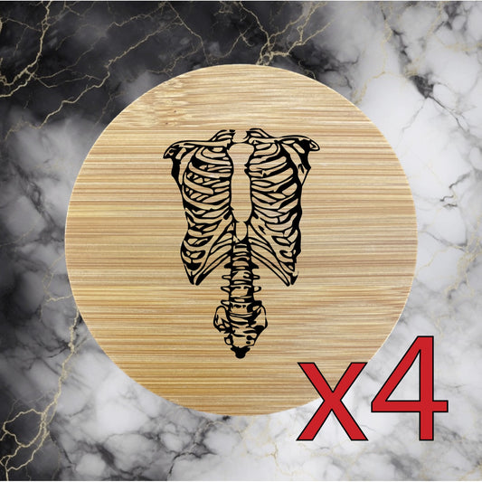 Rib Cage x4 Bamboo Coasters Drink Natural Wood Home Decor Lounge Skeleton NEW