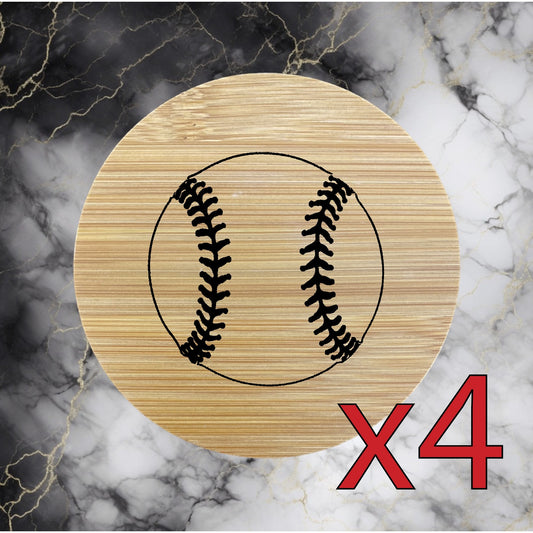 Baseball x4 Bamboo Coasters Drink Natural Wood Home Decor Lounge Sport Game NEW