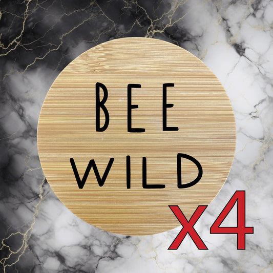 Bee Wild x4 Bamboo Coasters Drink Natural Wood Home Decor Lounge Wild Nature NEW