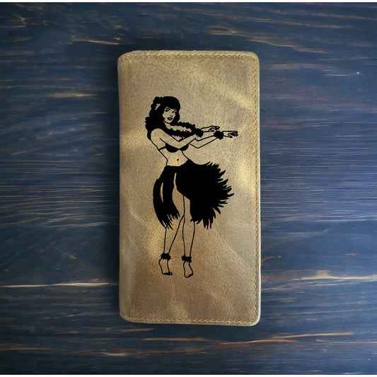 Hula Girl Rodeo Wallet Cowboy Western Buffalo Leather Premium Beach Tropical NEW