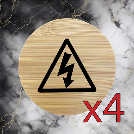 Electric Shock x4 Bamboo Coasters Drink Natural Wood Home Decor Lounge NEW