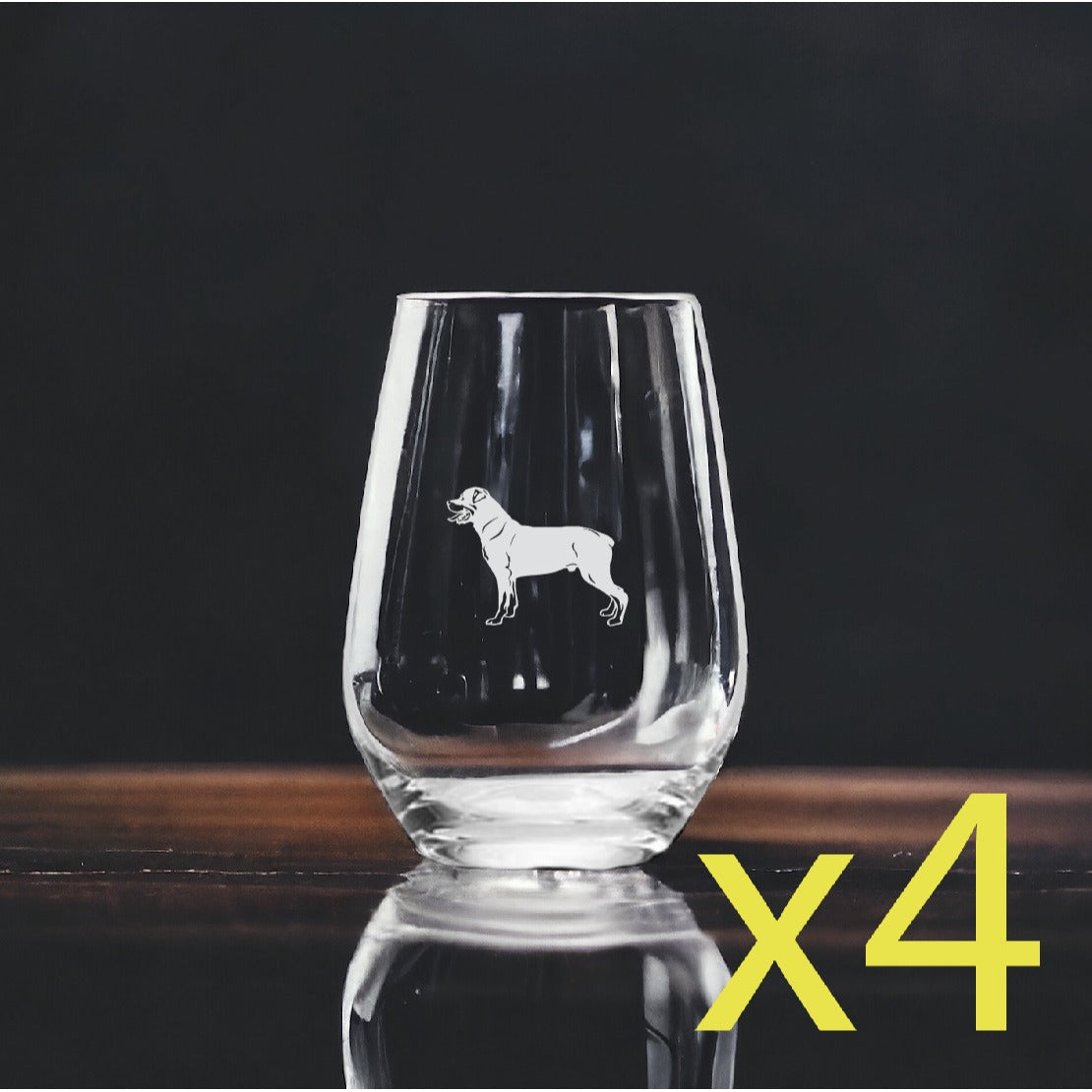 Rottweiler Stemless Wine Glasses x4 Premium 15 Oz Personalize Dog Animal Pet NEW