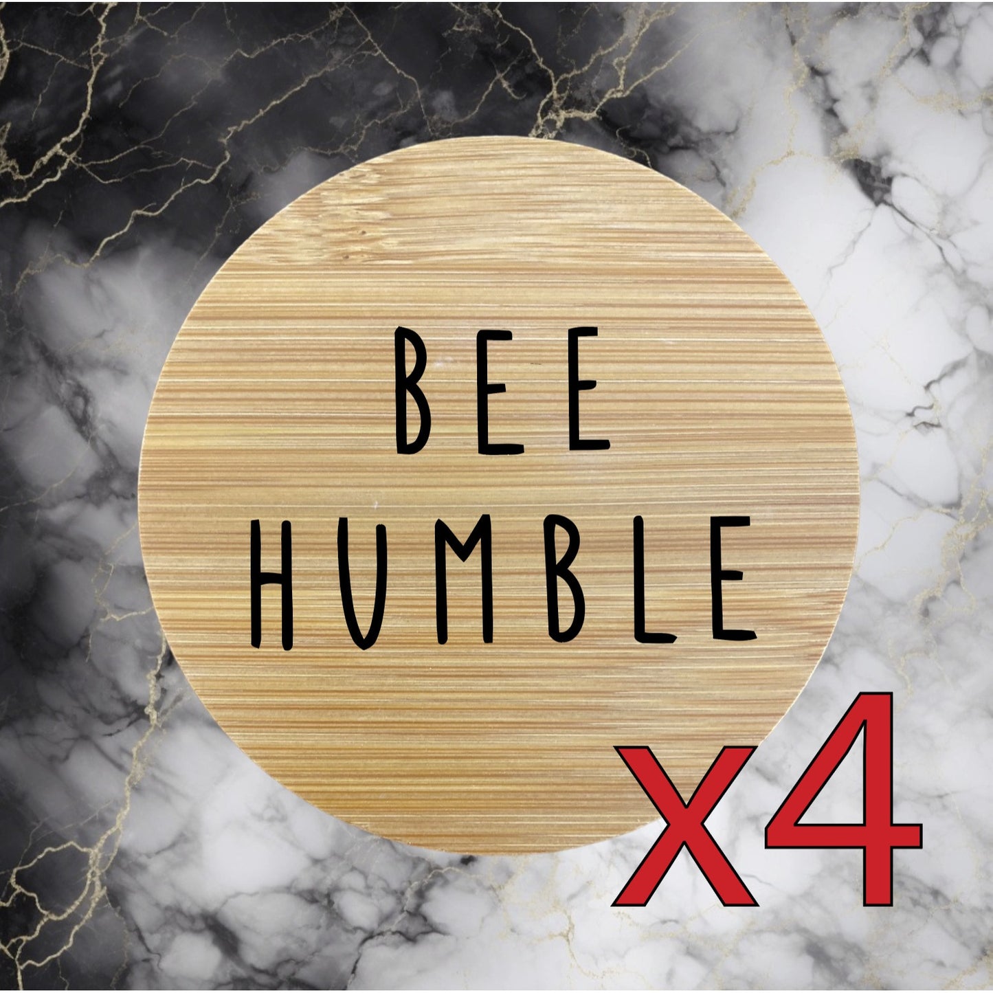 Bee Humble x4 Bamboo Coasters Drink Natural Wood Home Decor Lounge Quote NEW