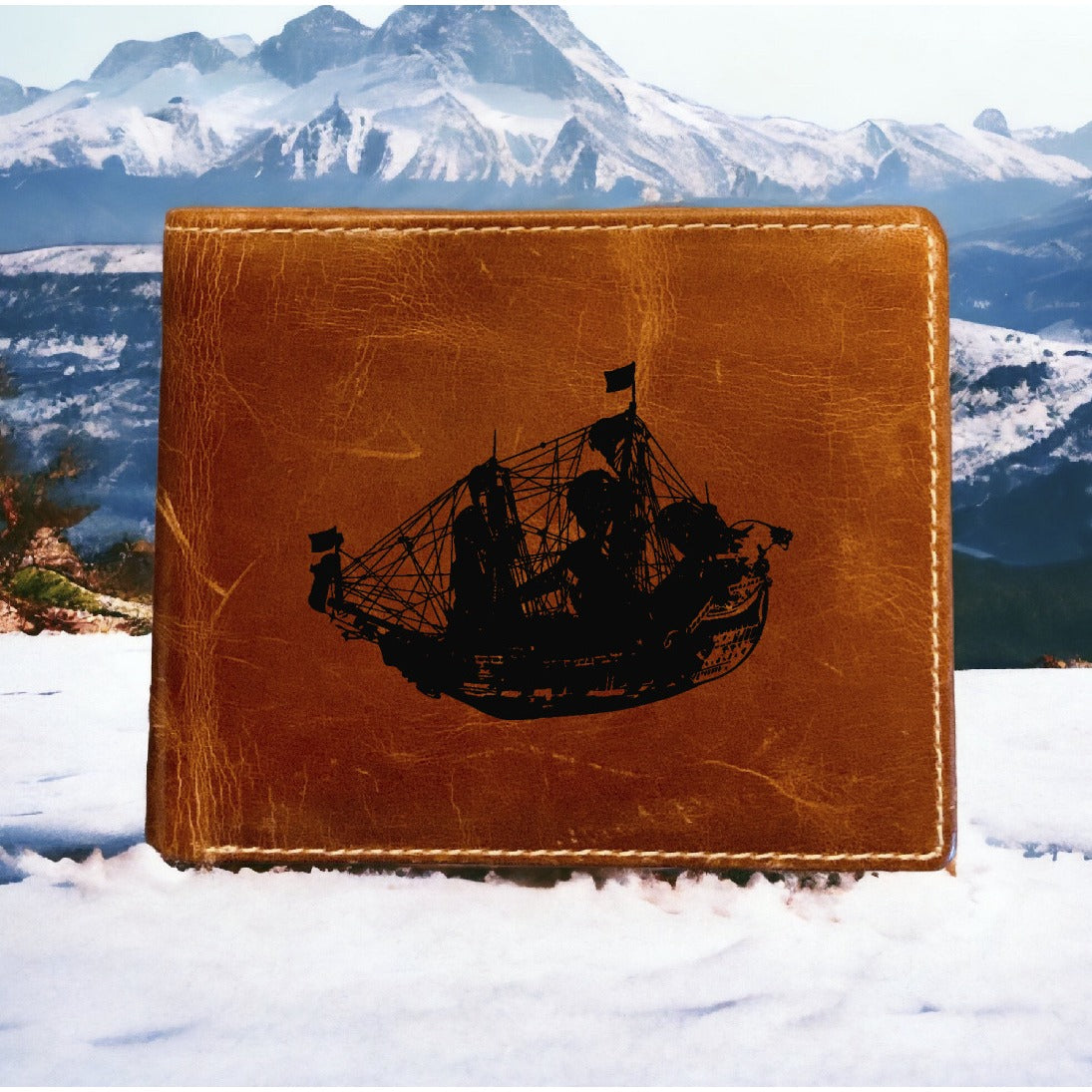 Pirate Ship Leather Wallet Bifold Premium Quality Buffalo Nautical Sailor NEW