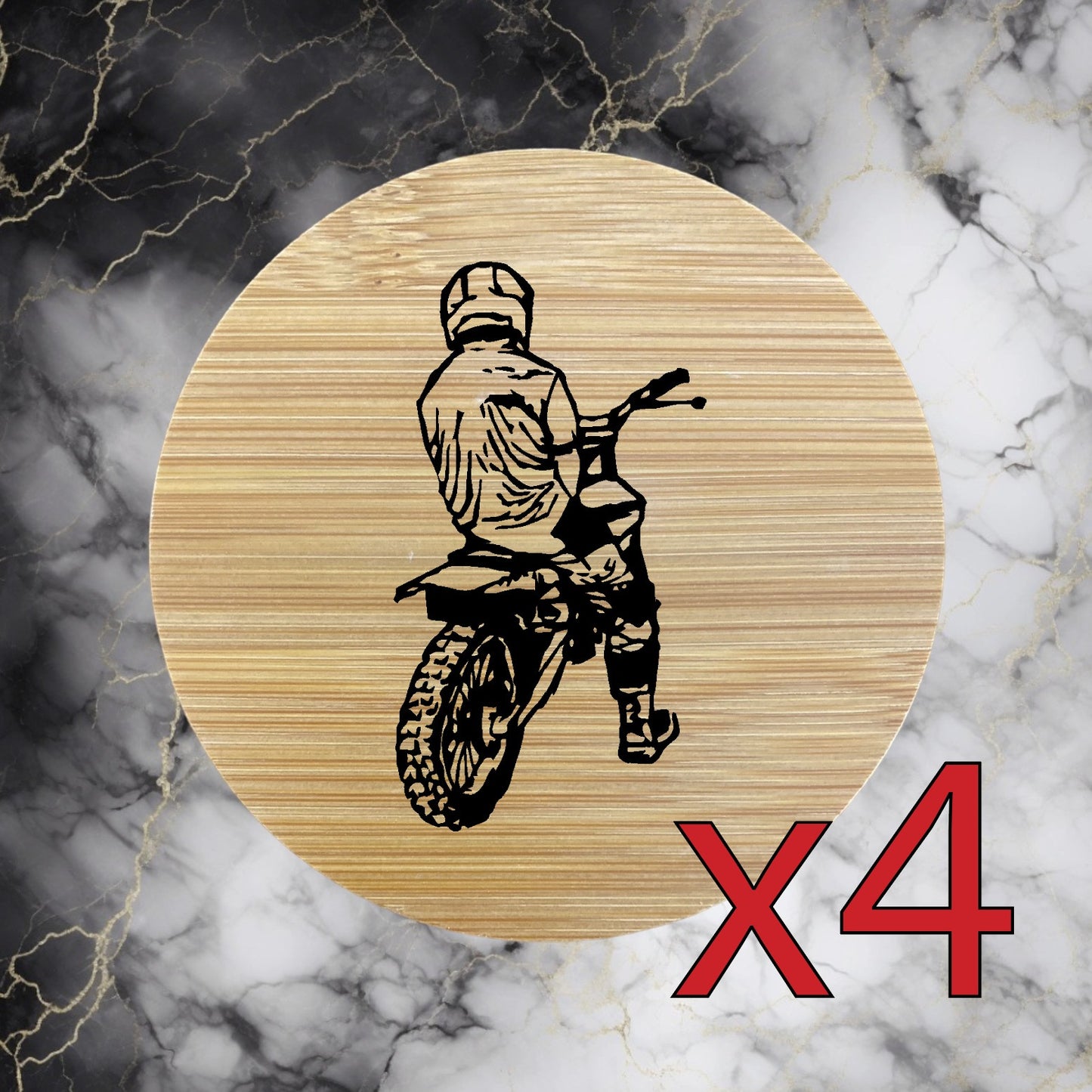 Dirt Bike x4 Bamboo Coasters Drink Natural Wood Home Decor Lounge Moto NEW