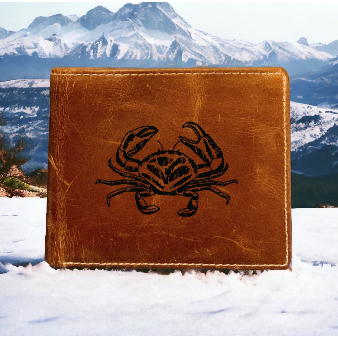 Crab Leather Wallet Bifold Premium Quality Buffalo Beach Ocean NEW