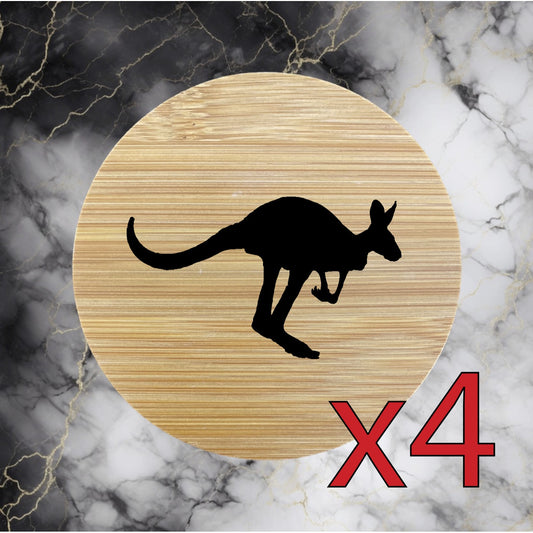 Kangaroo x4 Bamboo Coasters Drink Natural Wood Home Decor Lounge Animal Wild NEW