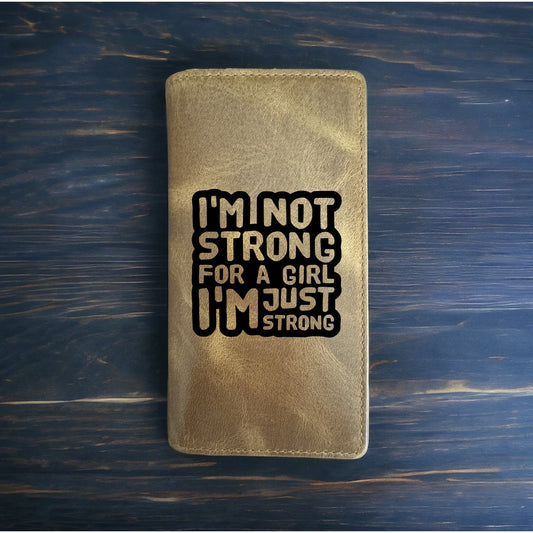 Strong Girl Rodeo Wallet Cowboy Western Buffalo Leather Premium Gym Workout NEW