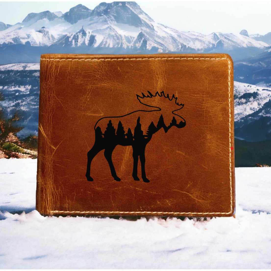 Moose Nature Leather Wallet Bifold Premium Quality Buffalo Outdoor Wildlife NEW