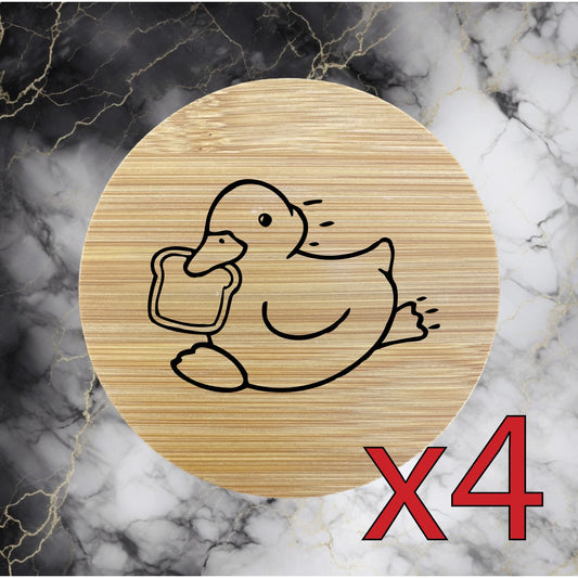 Duck Bread x4 Bamboo Coasters Drink Natural Wood Home Decor Lounge Animal NEW