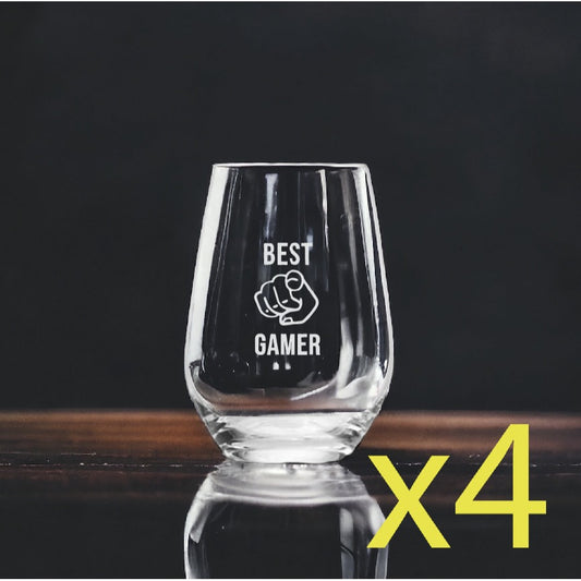 Best Gamer Stemless Wine Glasses x4 Premium 15 Oz Personalize Gaming Luxury NEW