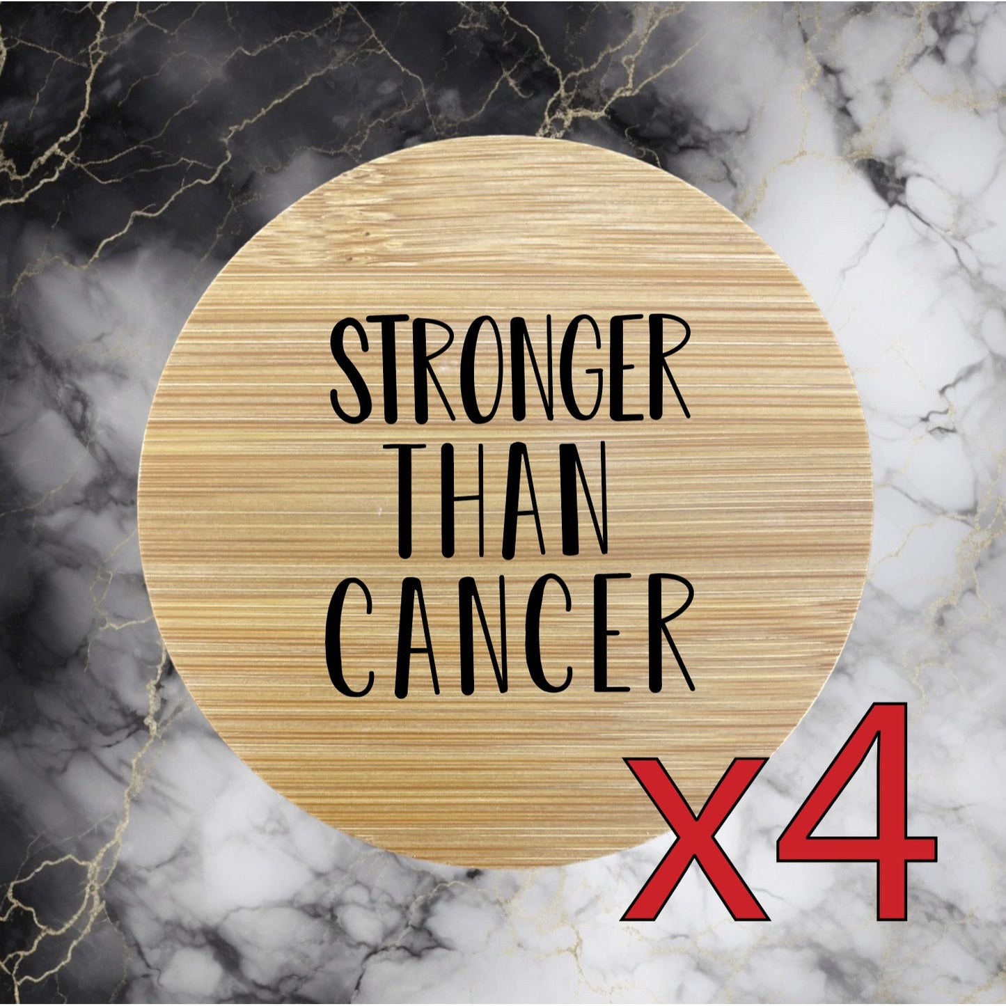 Stronger than Cancer x4 Bamboo Coasters Drink Natural Wood Home Decor Lounge NEW