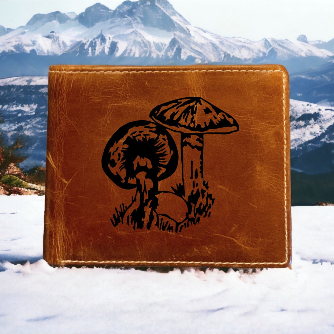 Mushroom Leather Wallet Bifold Premium Quality Buffalo Fungus Wild Outdoor NEW