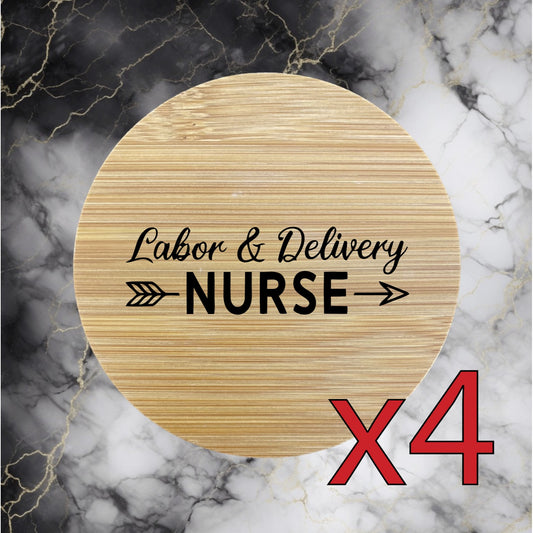 Labor Delivery Nurse x4 Bamboo Coasters Drink Natural Wood Home Decor Lounge NEW