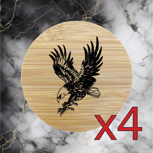 Eagle x4 Bamboo Coasters Drink Natural Wood Home Decor Lounge Animal Wild NEW