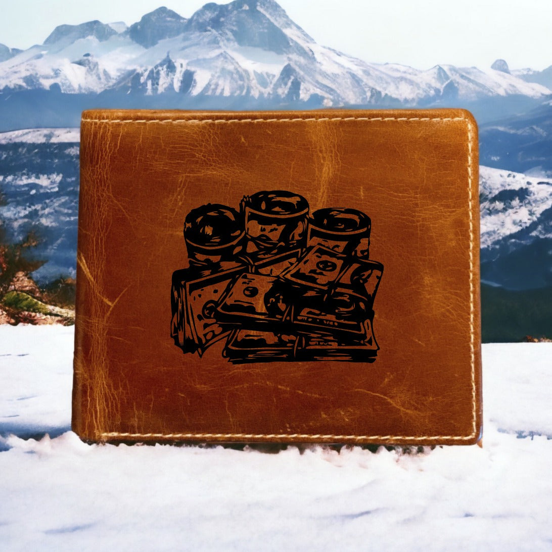 Money Stack Leather Wallet Bifold Premium Quality Buffalo Cash Gift NEW