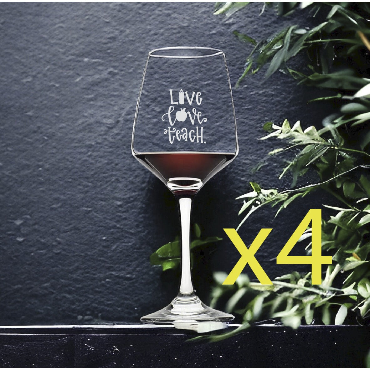 Live Love Teach Wine Glasses x4 Premium 12 Oz Personalize School College NEW