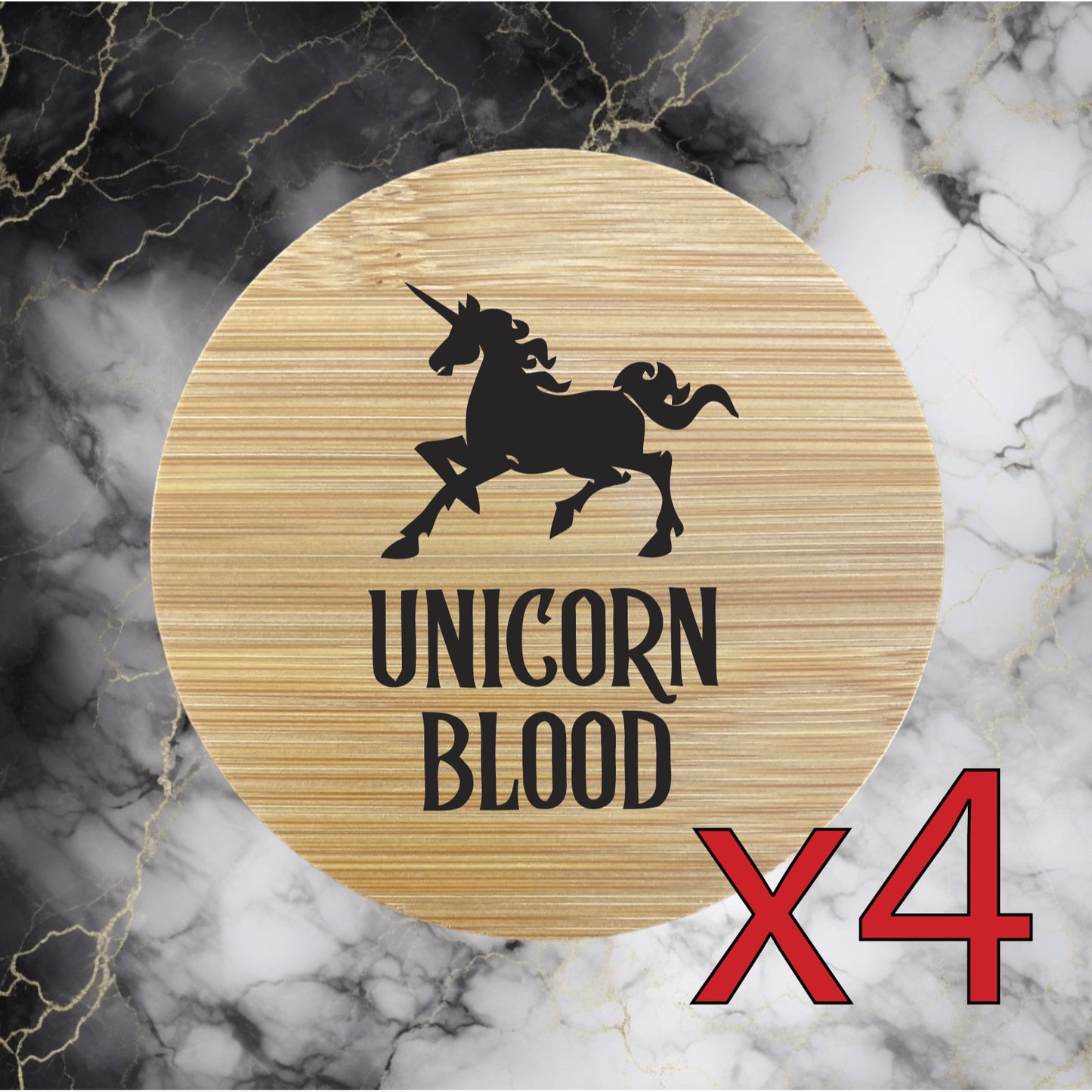 Unicorn Blood x4 Bamboo Coasters Drink Natural Wood Home Decor Fantasy NEW