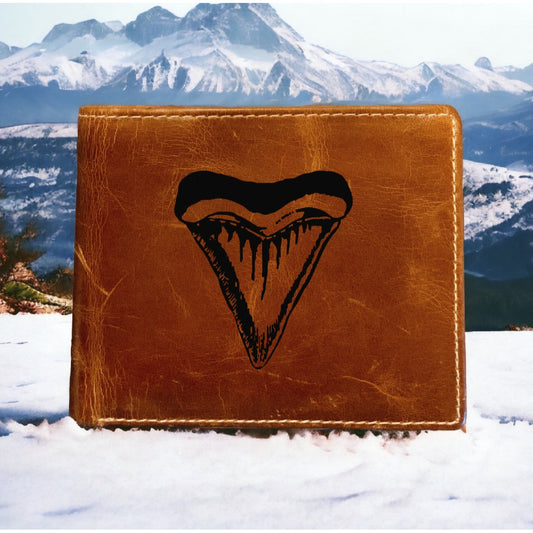 Shark Tooth Leather Wallet Bifold Premium Quality Buffalo Animal Ocean NEW