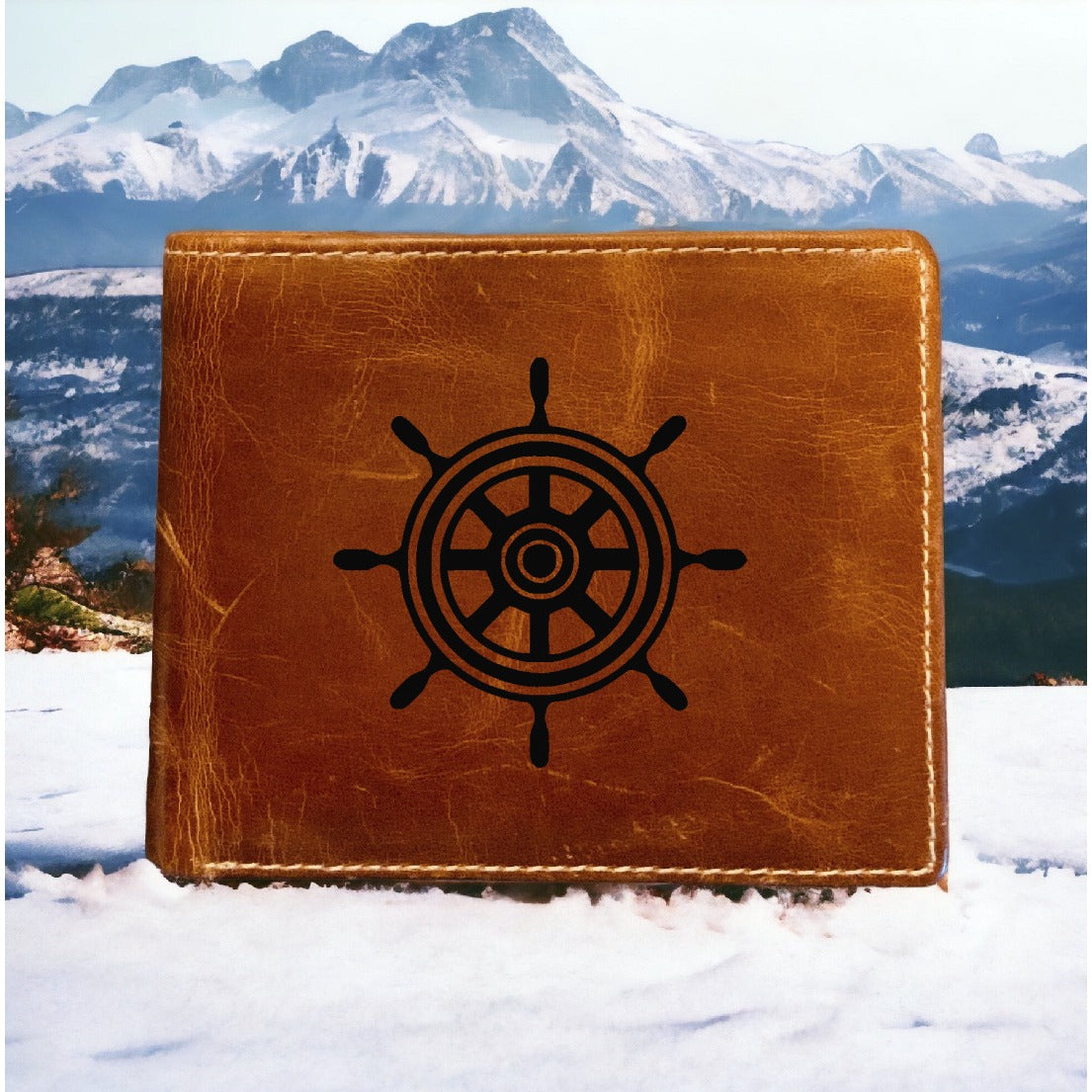 Ship Wheel Leather Wallet Bifold Premium Quality Buffalo Ocean Nautical NEW