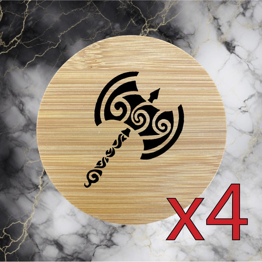 Tribal Axe x4 Bamboo Coasters Drink Natural Wood Home Decor Lounge Warrior NEW