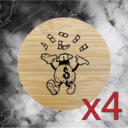 Make it Rain x4 Bamboo Coasters Drink Natural Wood Home Decor Lounge Cash NEW