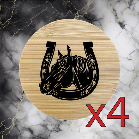 Horseshoe x4 Bamboo Coasters Drink Natural Wood Home Decor Lounge Horse NEW