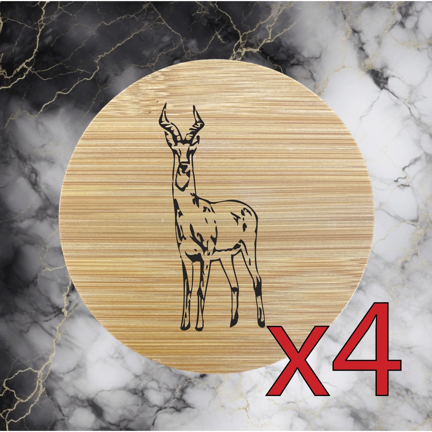 Antelope x4 Bamboo Coasters Drink Natural Wood Home Decor Lounge Animal Wild NEW