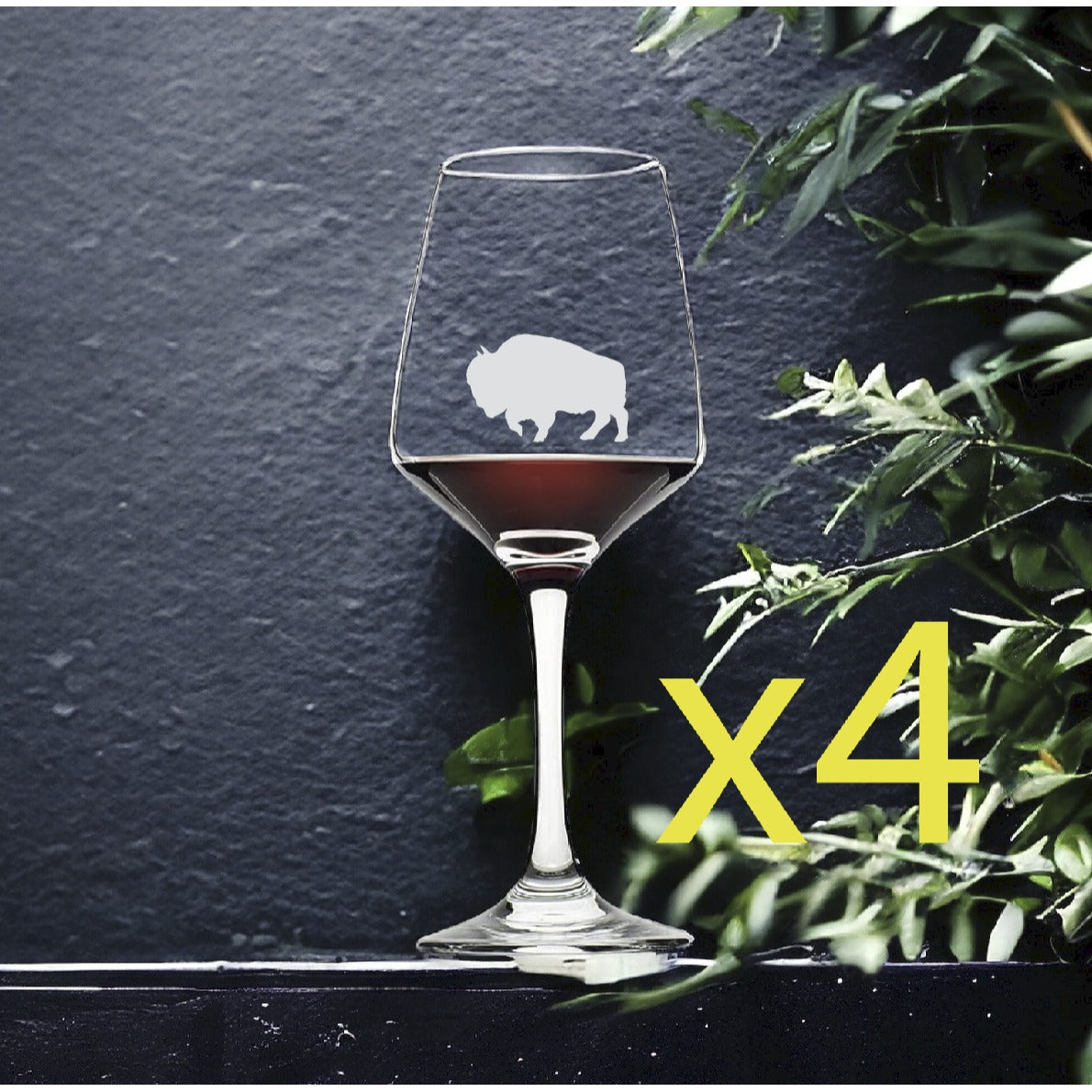 Bison Wine Glasses x4 Premium 12 Oz Personalize Outdoor Nature NEW