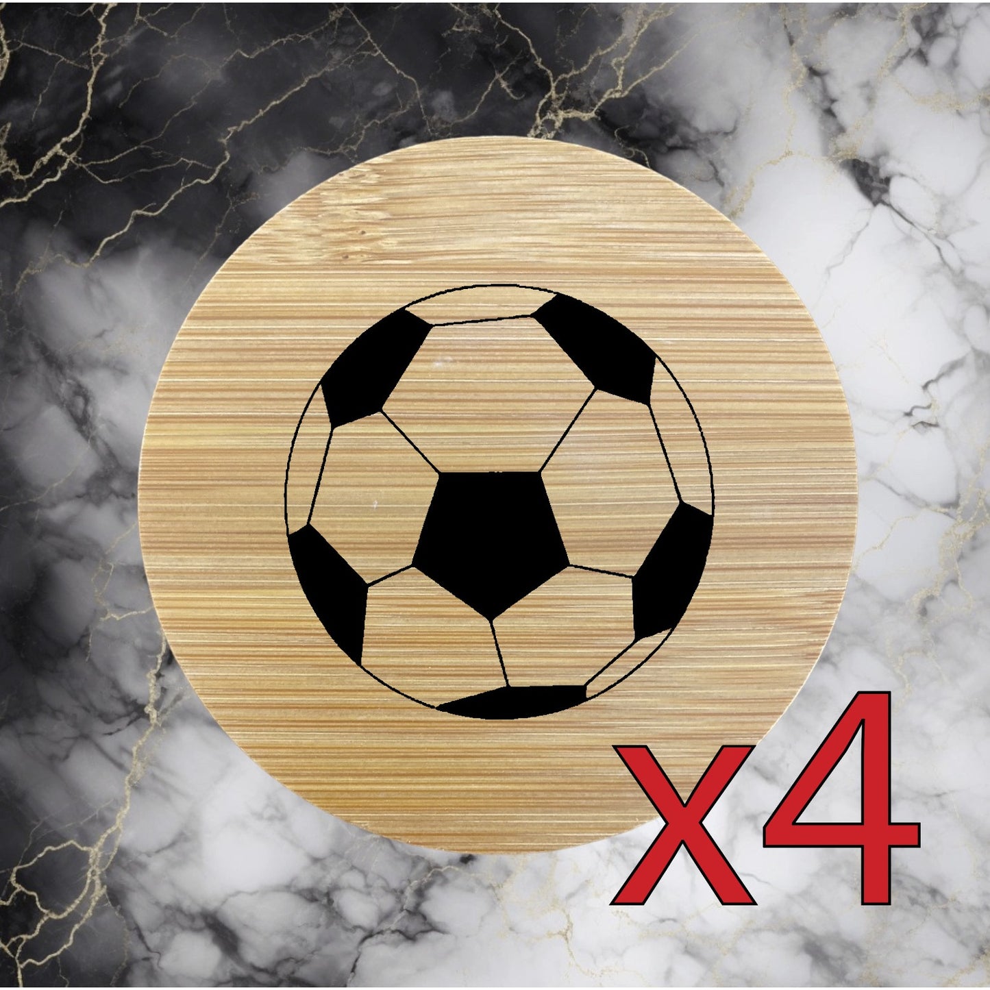 Soccer x4 Bamboo Coasters Drink Natural Wood Home Decor Lounge Sport Ball NEW