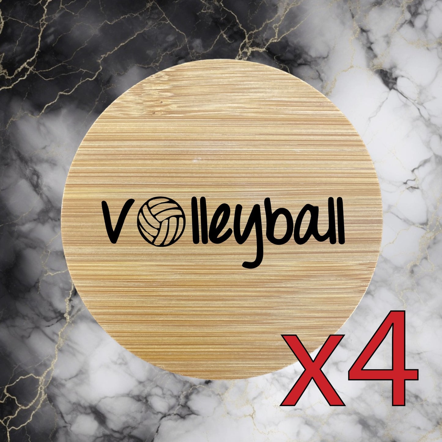 Volleyball x4 Bamboo Coasters Drink Natural Wood Home Decor Lounge Sport NEW