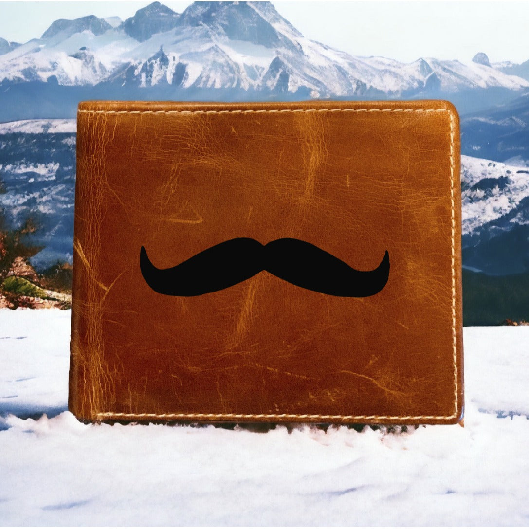 Mustache Leather Wallet Bifold Premium Quality Buffalo Man Men Style Hair NEW