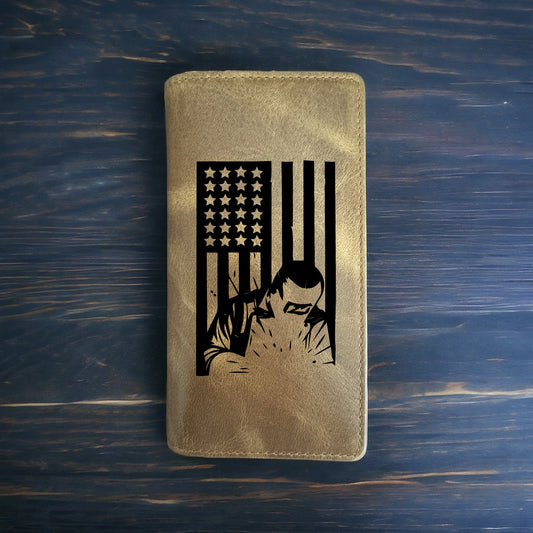 Welder USA Rodeo Wallet Cowboy Western Buffalo Leather Premium Flag Work NEW