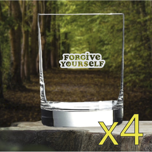 Forgive Yourself Whiskey Glasses x4 Double 14 Oz Premium Old Fashioned Quote NEW