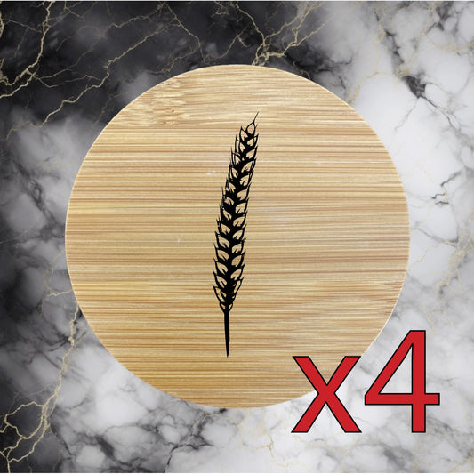 Wheat x4 Bamboo Coasters Drink Natural Wood Home Decor Lounge Grain Farm NEW