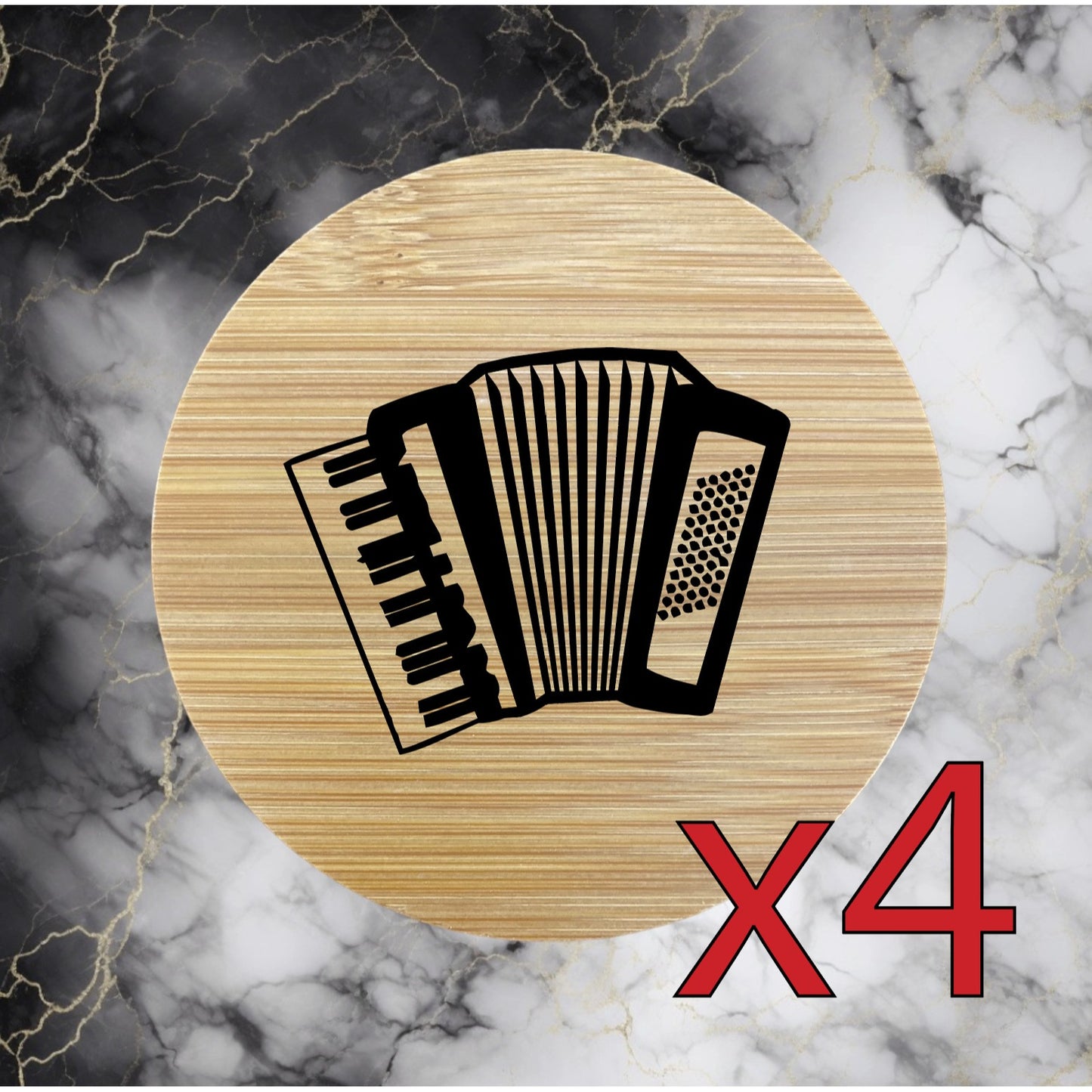 Accordion x4 Bamboo Coasters Drink Natural Wood Home Decor Lounge Music NEW