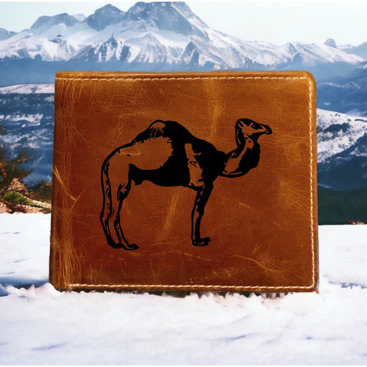 Camel Leather Wallet Bifold Premium Quality Buffalo Animal Desert Wildlife NEW