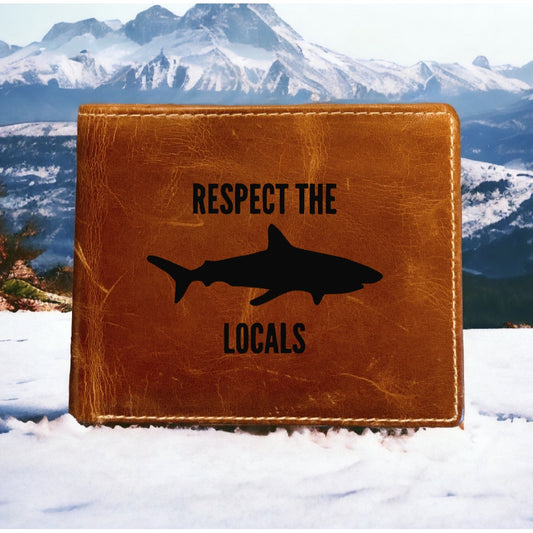 Respect Locals Shark Leather Wallet Bifold Premium Quality Buffalo Beach NEW