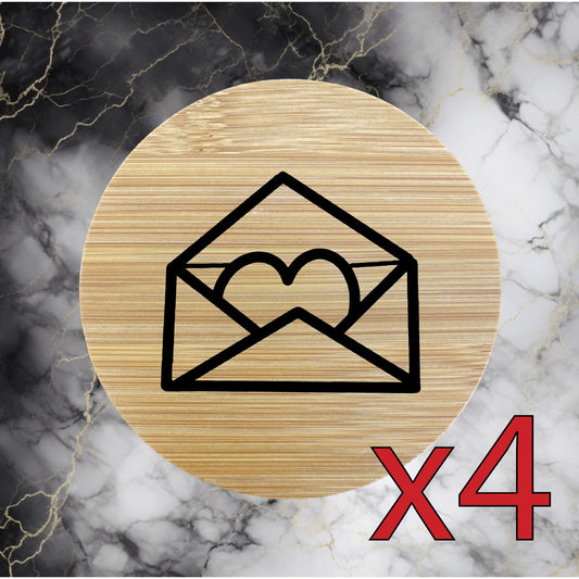 Love Letter x4 Bamboo Coasters Drink Natural Wood Home Decor Lounge Heart NEW